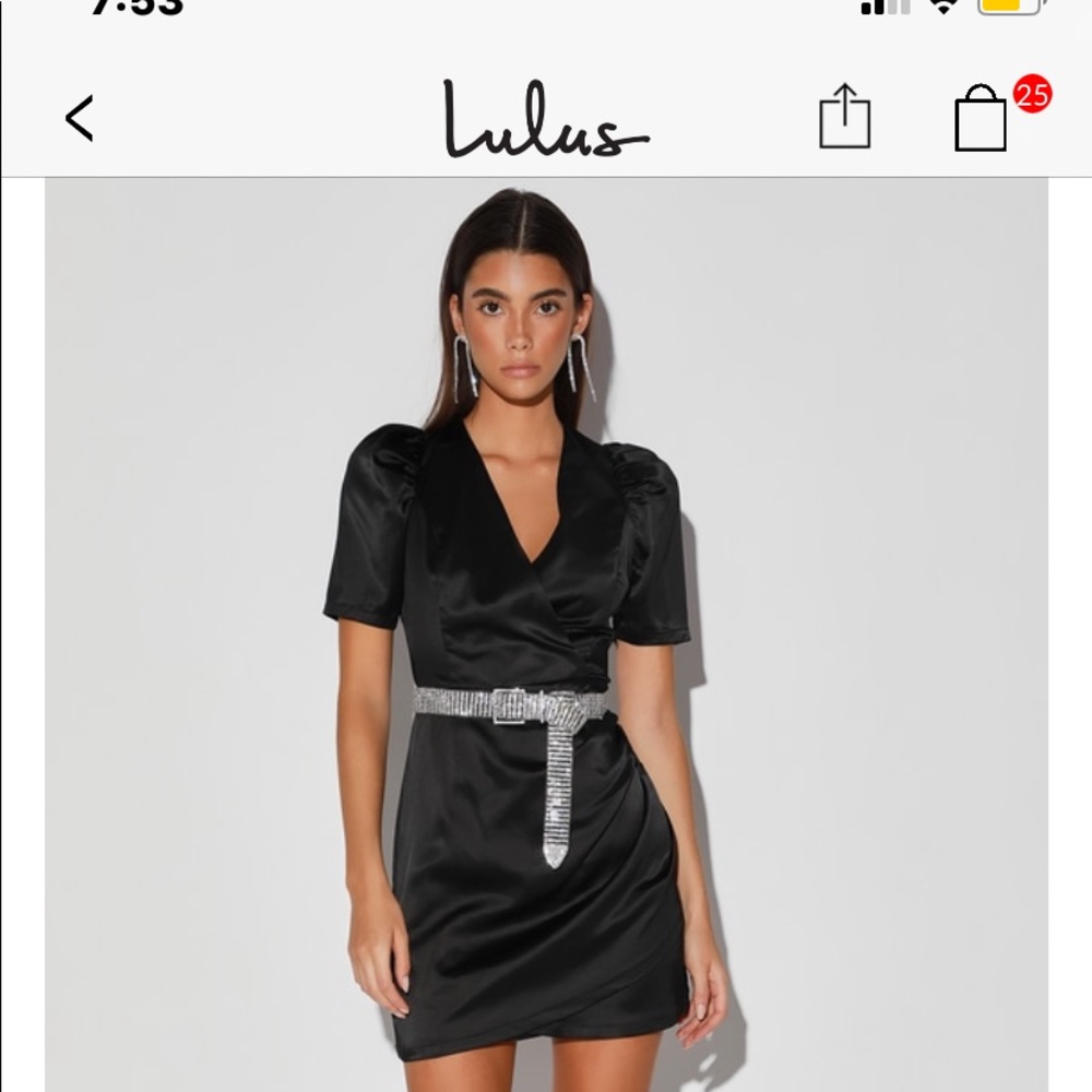 black satin puff sleeve dress
